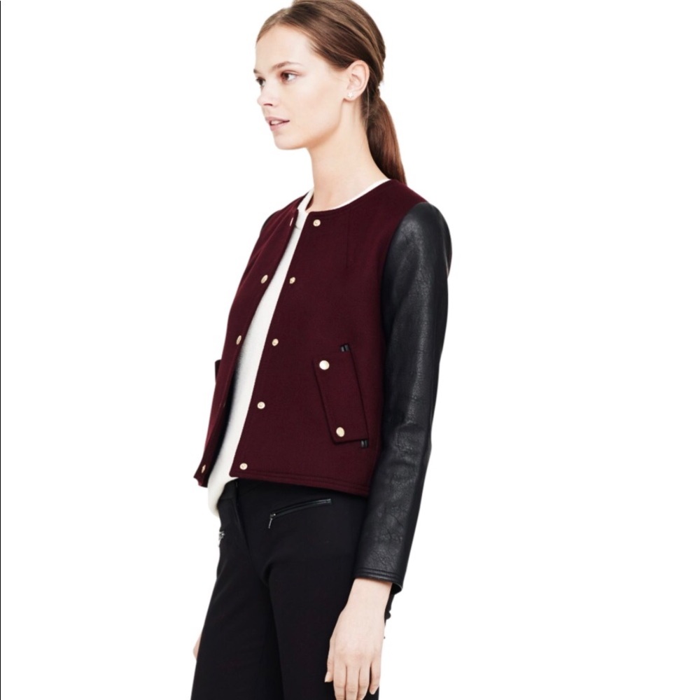 Club Monaco Leather Varsity Bomber